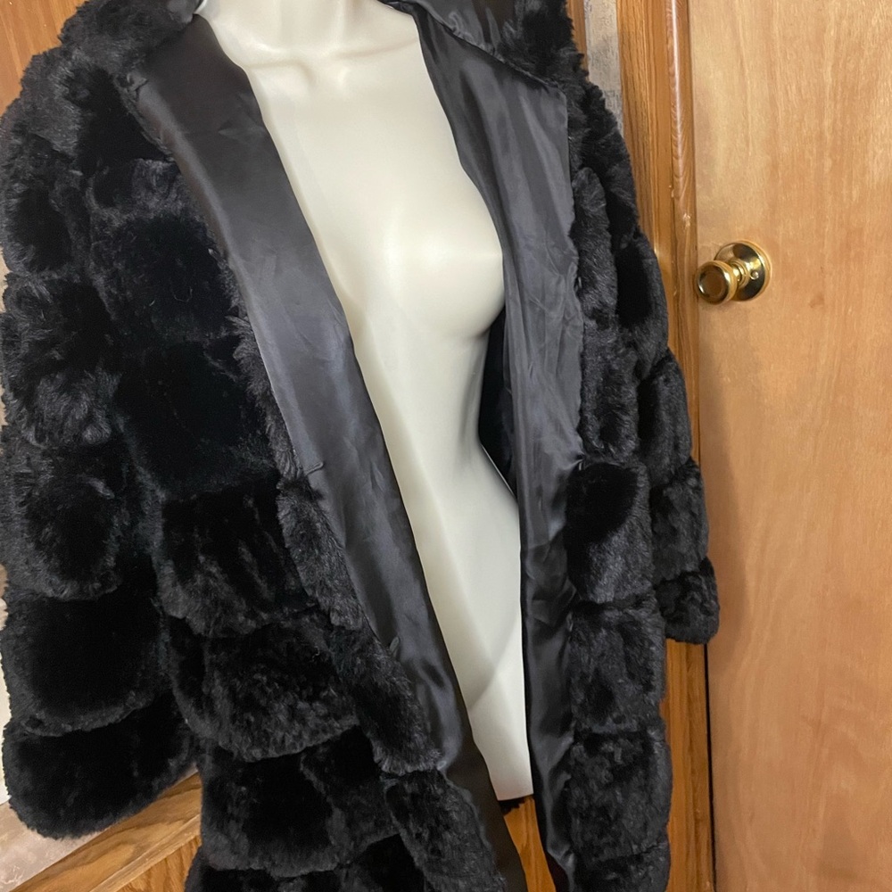 Black Teddy Jacket with Plush Faux Fur and Open Front